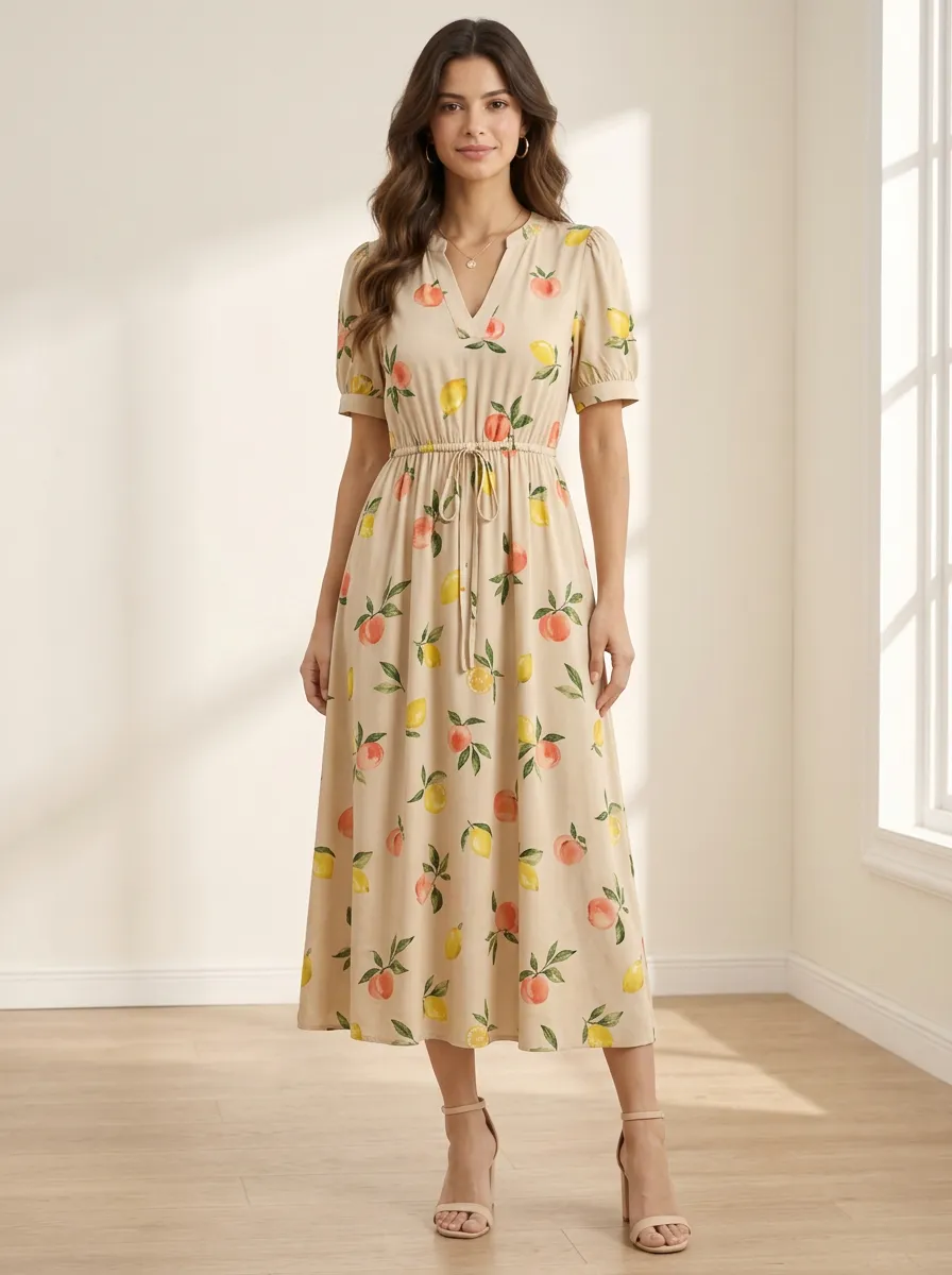 Women's Leisure Lemon Peach Print Dress