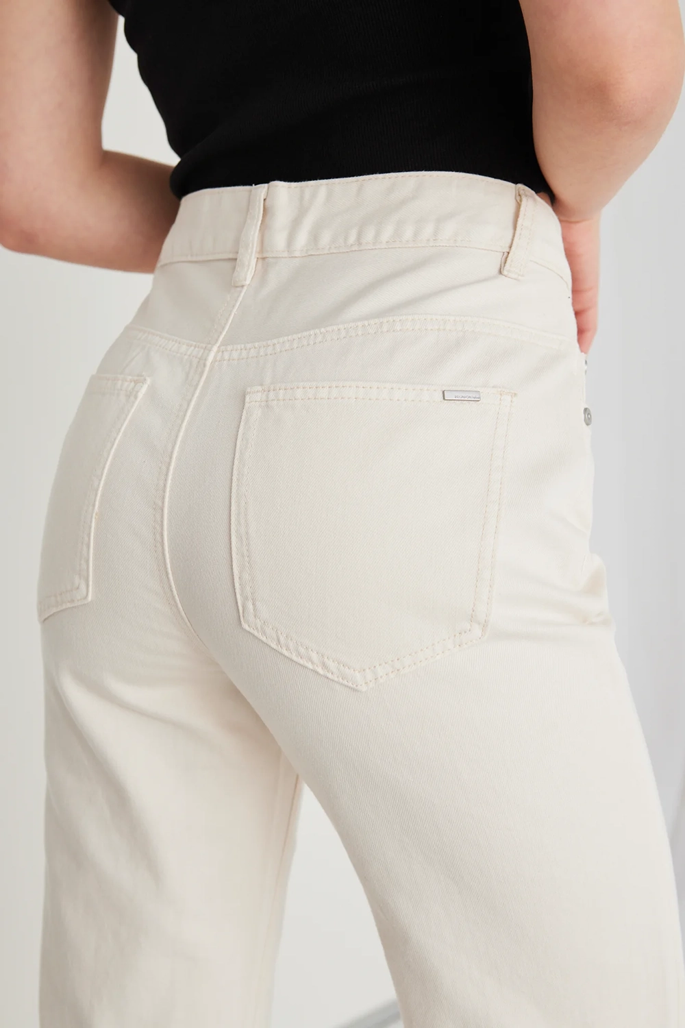 Ecru High - Waist Wide - Leg Jeans