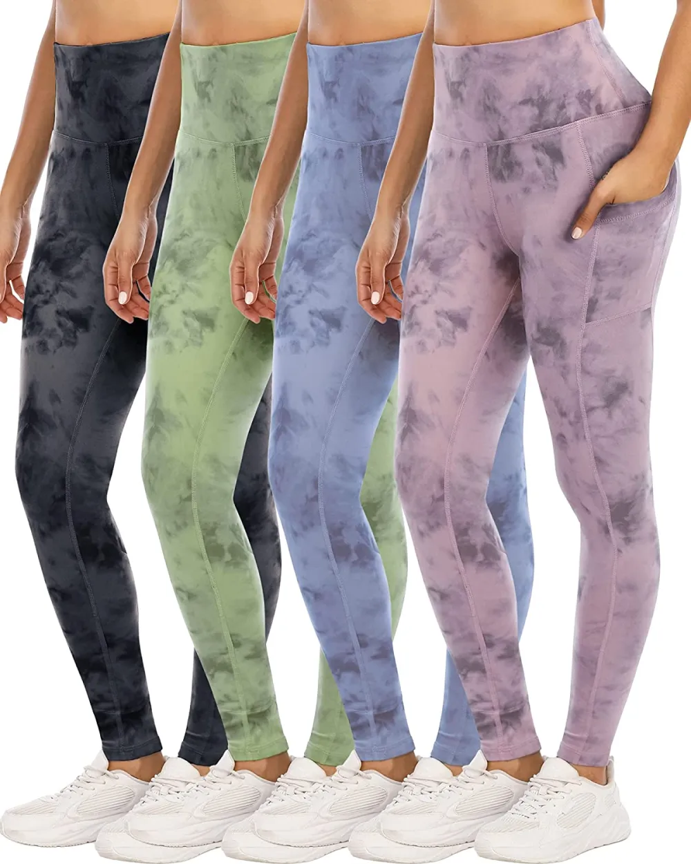YOUNGCHARM 4 Pack Leggings with Pockets for Women,High Waist Tummy Control Workout Yoga Pants