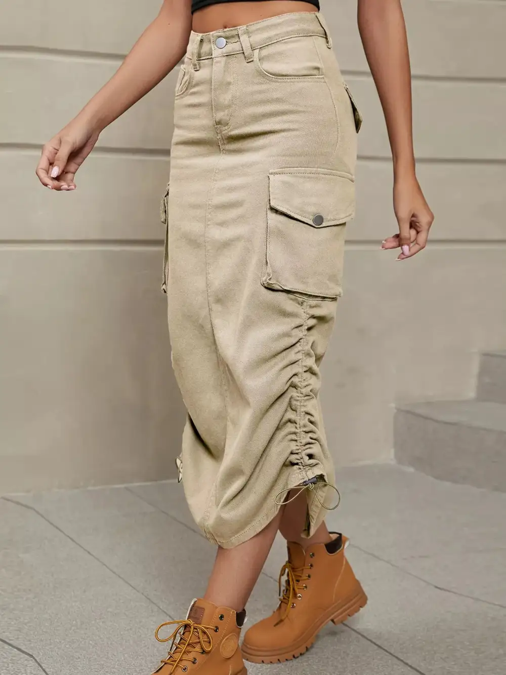 Ruched Cargo Midi Moni Skirt
