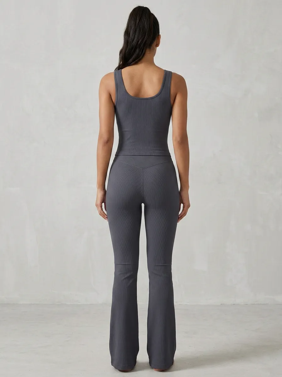 Ribbed Tank-Top Women's Tank Top Flare Pants Active Set