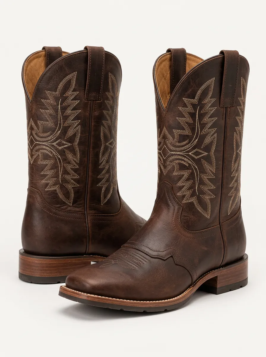 Men's Red Leather Cowboy Boots with Relaxed Outdoor Styling