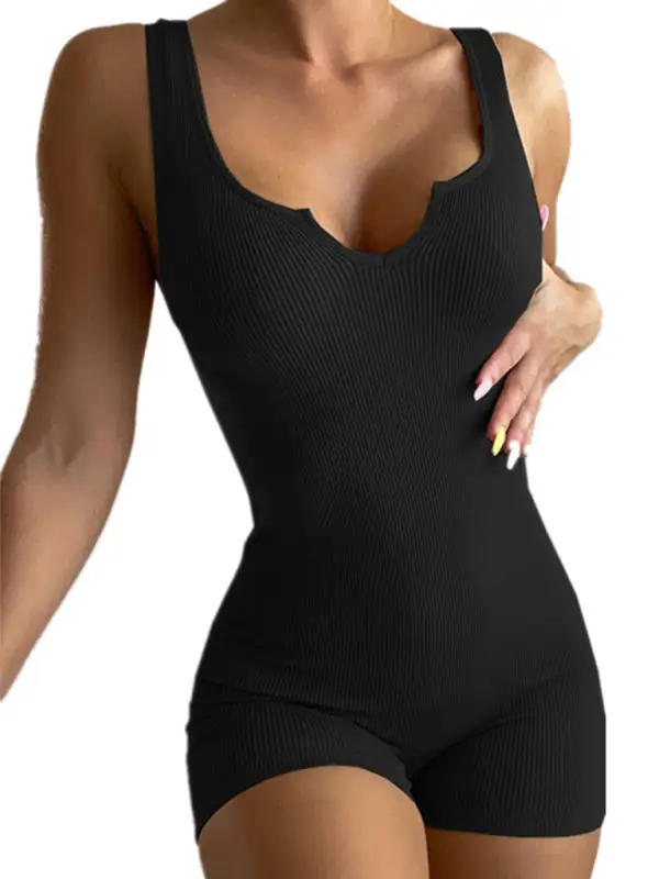 Clean Knit Rib V Neck Tank Jumpsuit