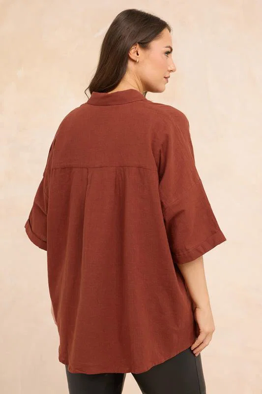 Rust Orange Short Sleeve Cotton Shirt detail 2