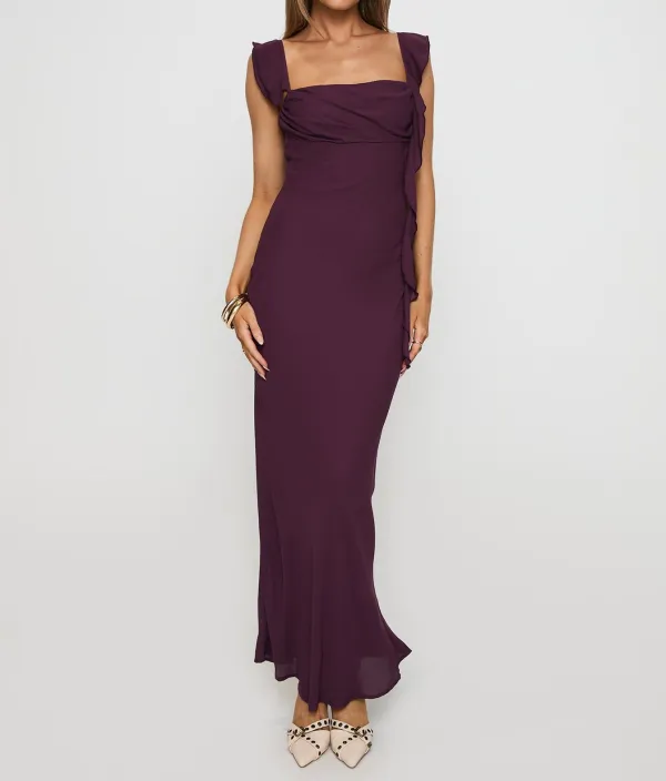 Layered Detail Pleated Maxi Dress