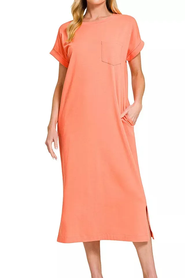 Dress Round Neck Short Sleeve Midi Dress