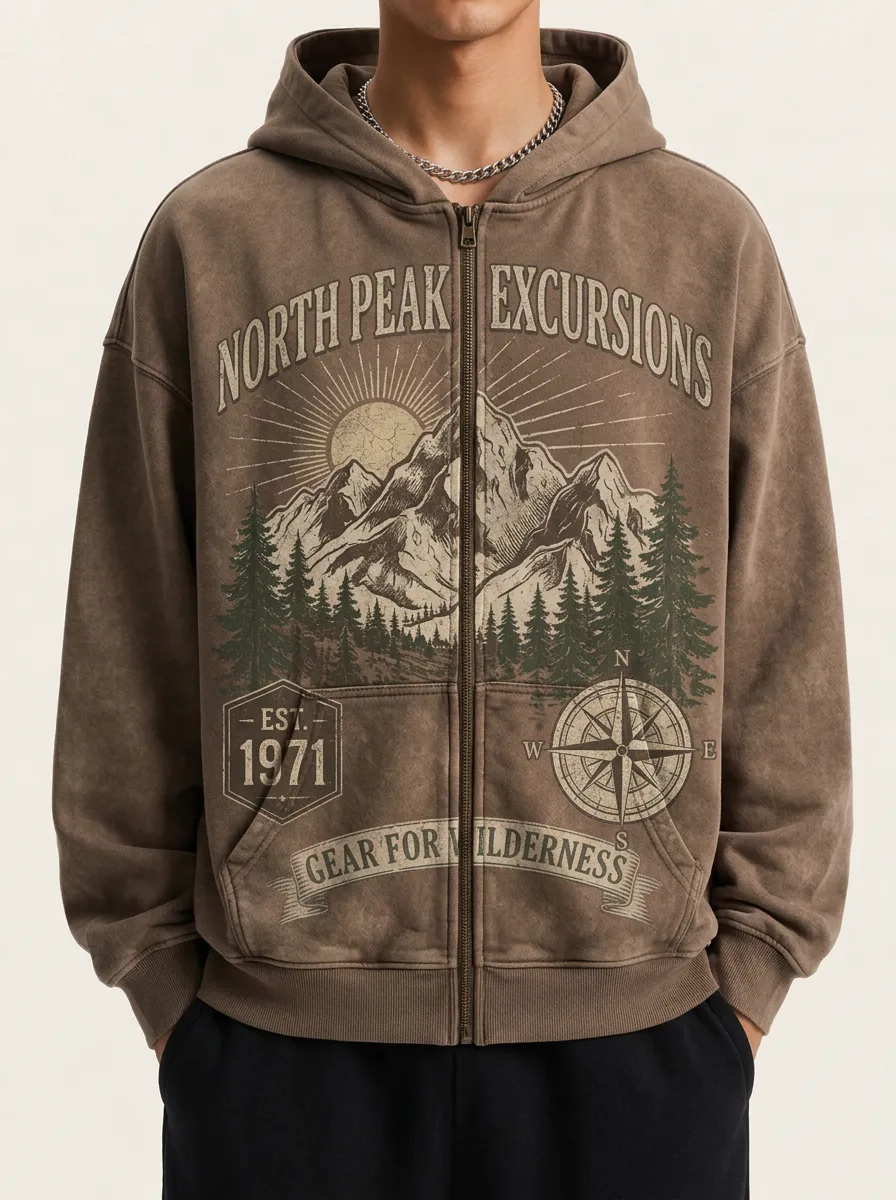 Men's Mountain Adventure North Peak Printed Zip Up Hoodie