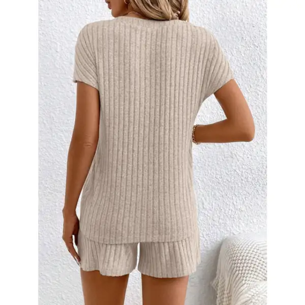 Ribbed V Neck Top and Shorts Set
