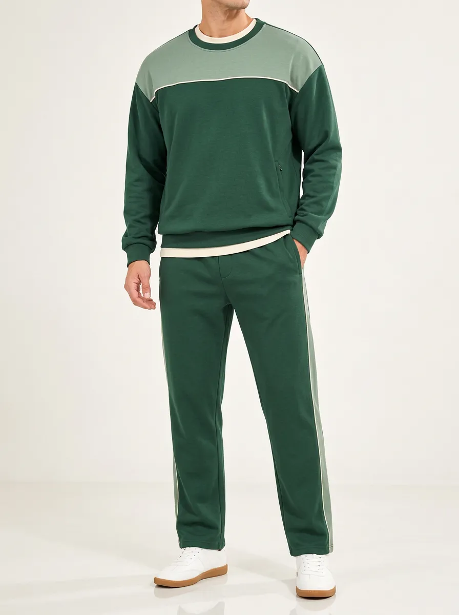 Men's Colorblock Crewneck Top and Pants Set