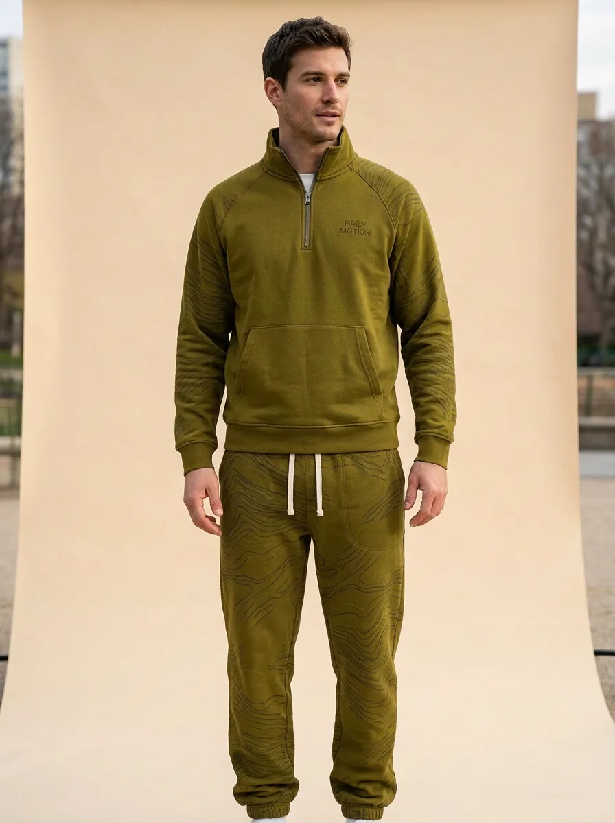 Men's Casual Topographic Pattern Print Jogger Set