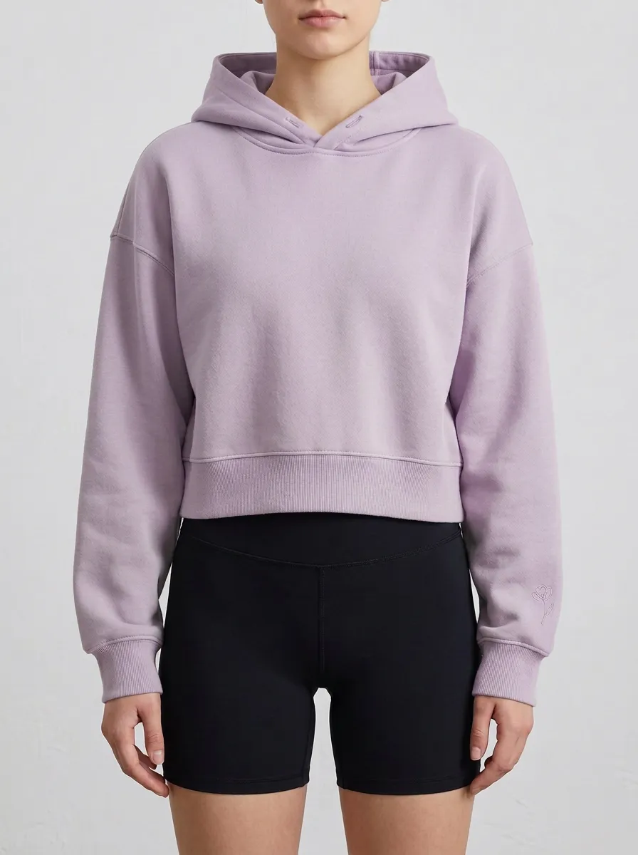 Women's Minimalist Sage Green Rose Embroidered Cropped Hoodie
