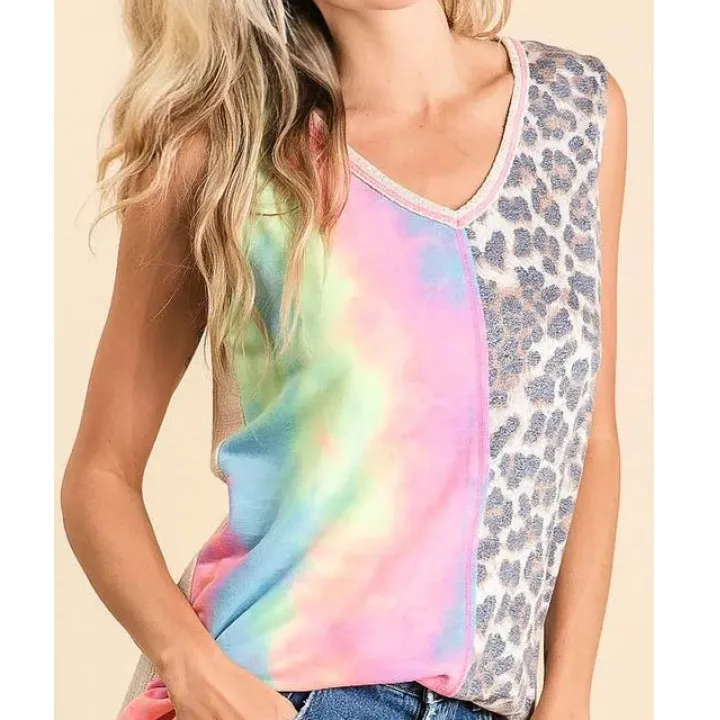 Sleeveless Mix Front Top With Contrast