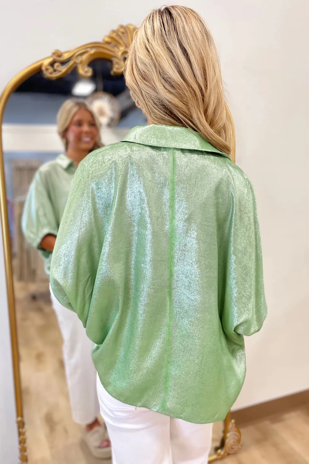 Aqua Collared V Neck Top