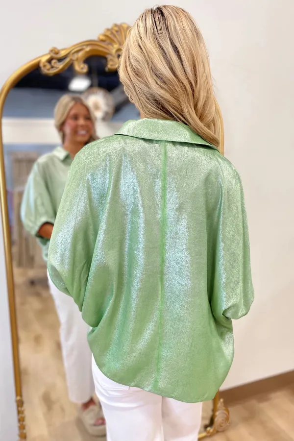 Aqua Collared V Neck Top