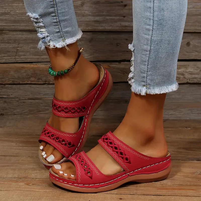 Premium Orthopedic Arizona Leather Embroidery Arch-Support Women Soft footbed Sandals