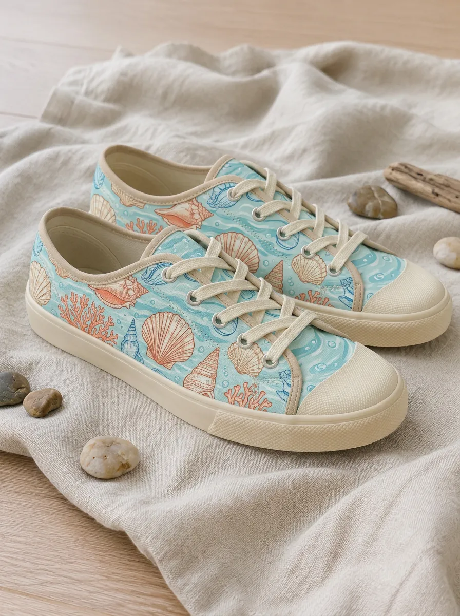 Unisex Beach Lover Seashell and Coral Printed Canvas Shoes