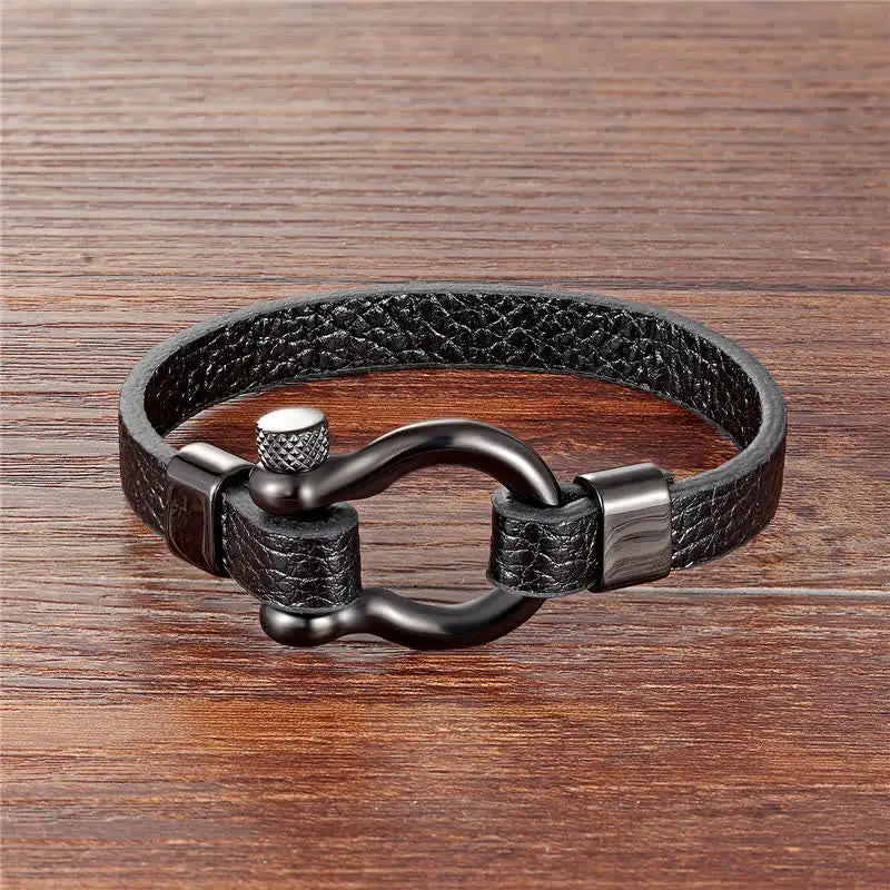 Leather Titanium Steel Shackle Bracelet