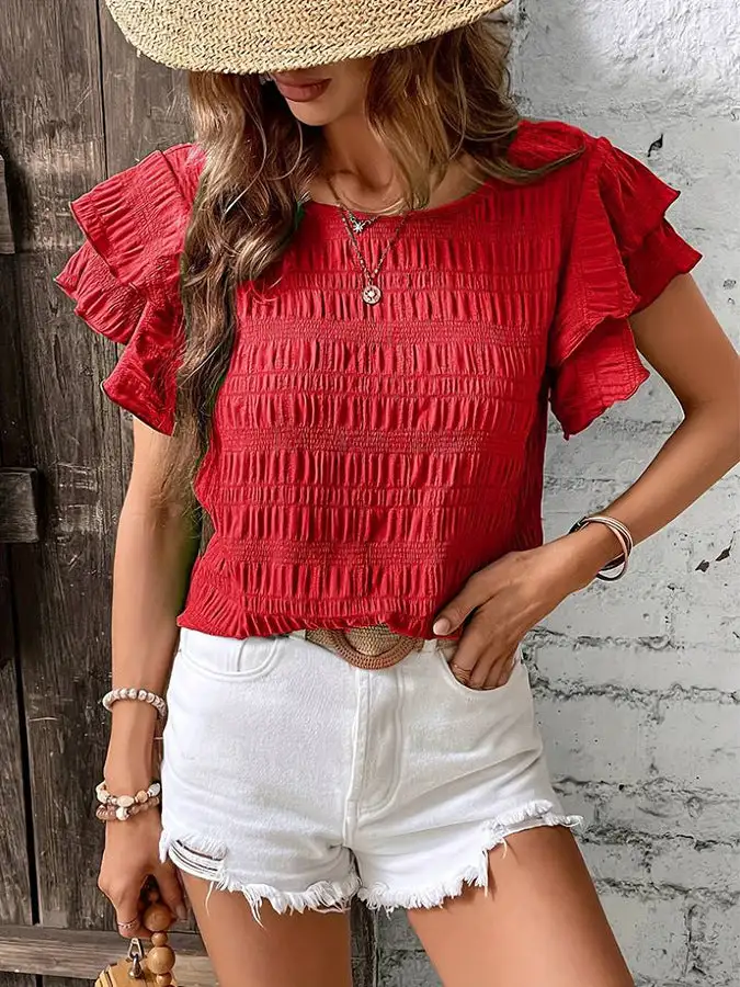 Ruffle Sleeve Casual Top