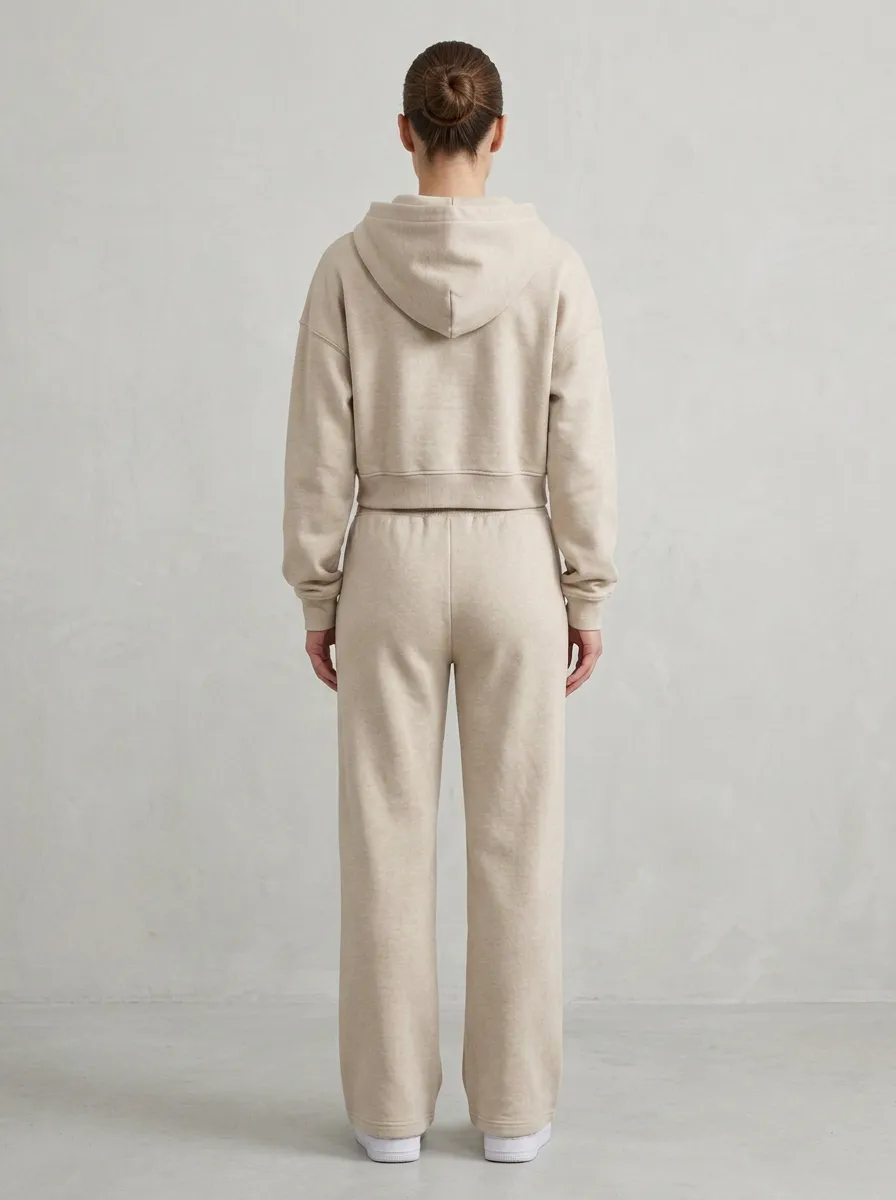 Zip-Up Sweatpants Embroidered-Detail Minimal Women's Cropped Zip-Up Hoodie Jogger Active Set