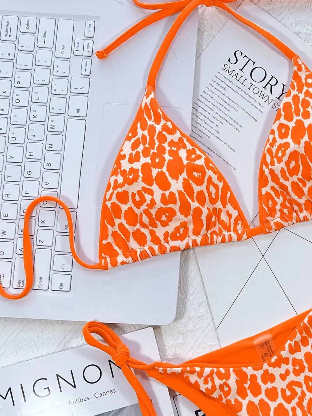 Leopard Print Halter Neck Tie Bikini Swim Set