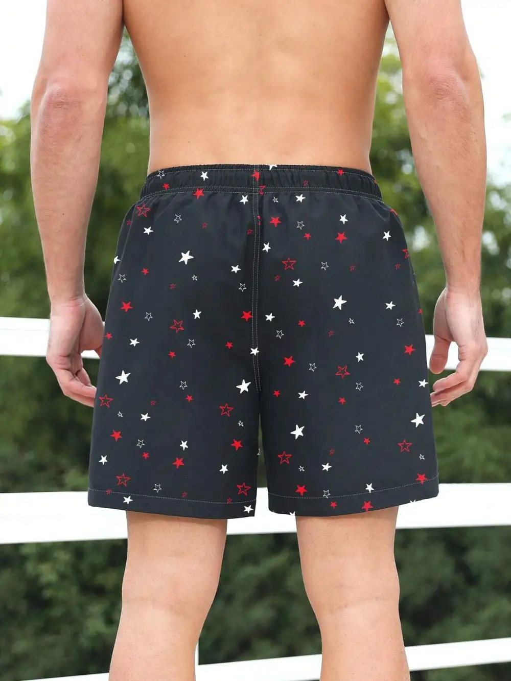Men's Allover Star Print Drawstring Swim Trunks
