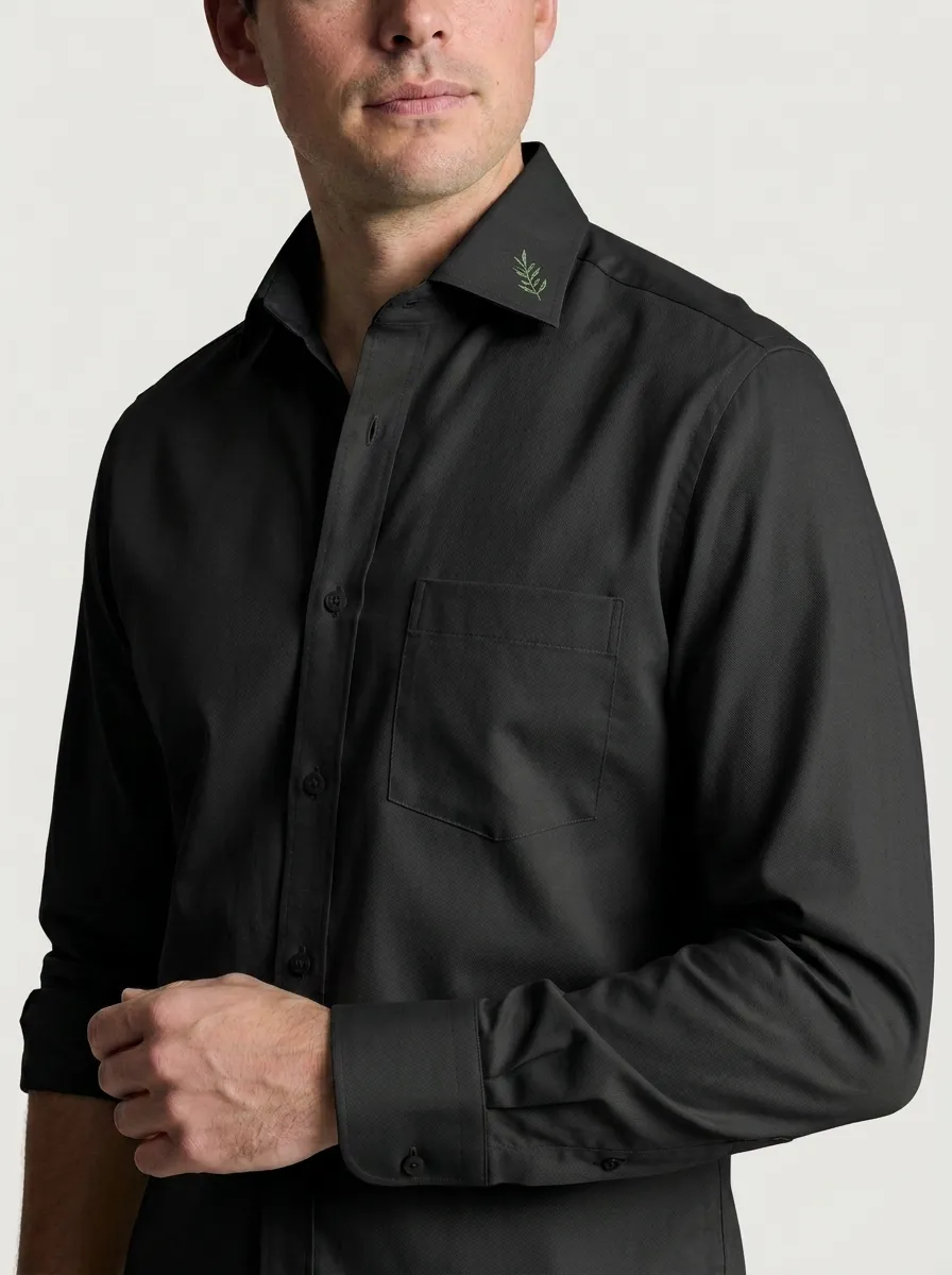 Men's Non-Iron Cotton Olive Leaf Embroidered Button-Down Shirt