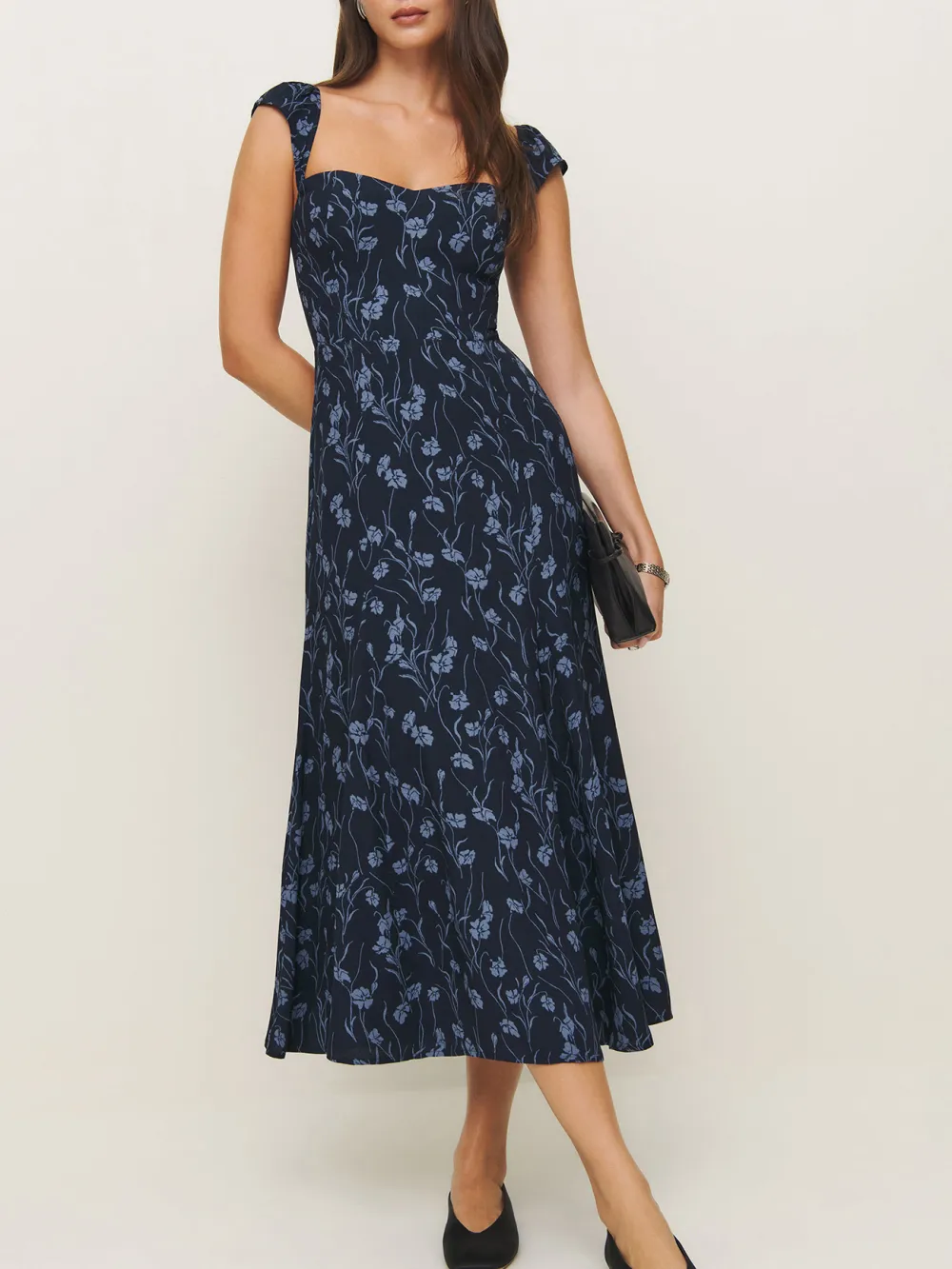 Square Neck Floral Print Midi Dress
