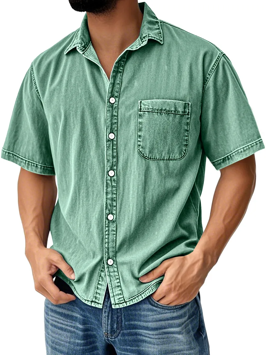 Tailored Short Sleeve Open Collar Pocket Shirt