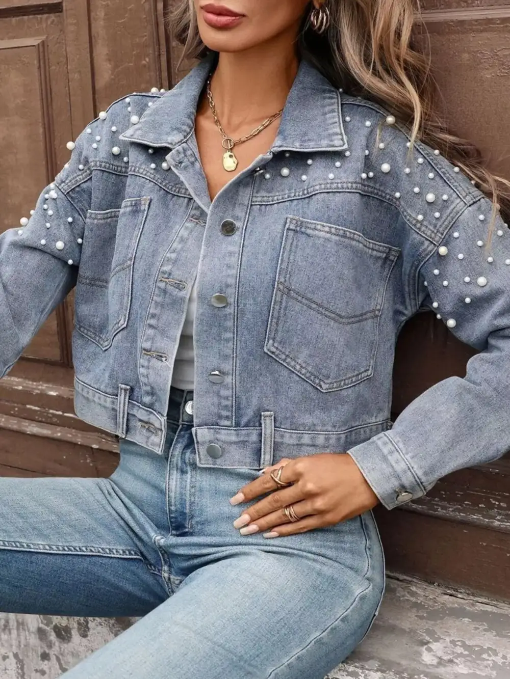 Pearl Embellished Cropped Jacket