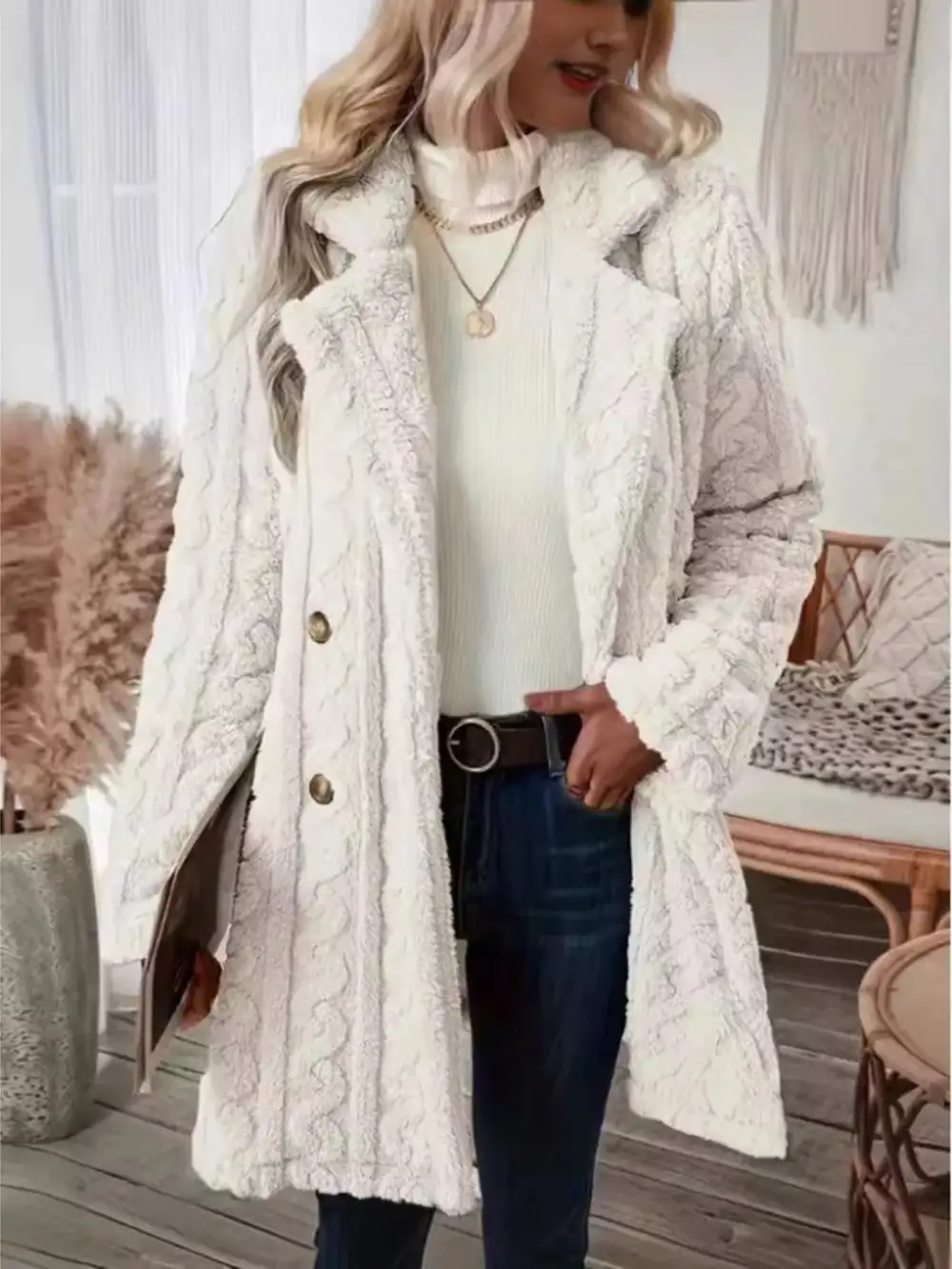 Cozy Faux Shearling Double-breasted Outerwear