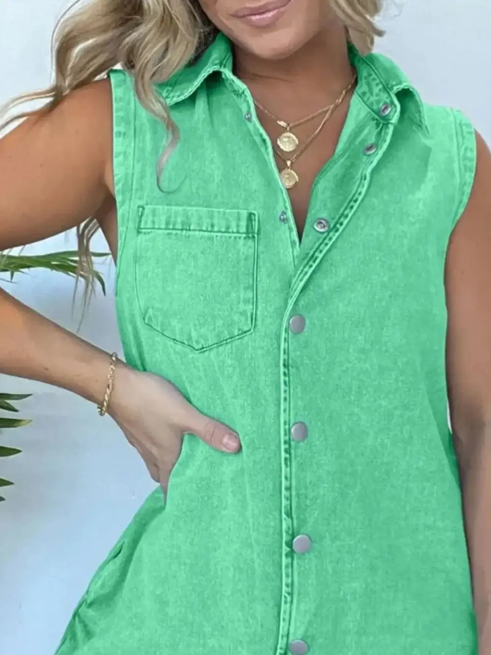 Denim Button Front Romper