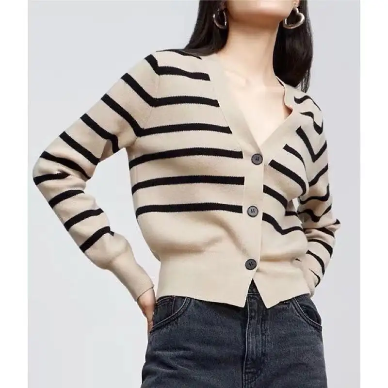 Structured Women's Knit Striped Cardigan