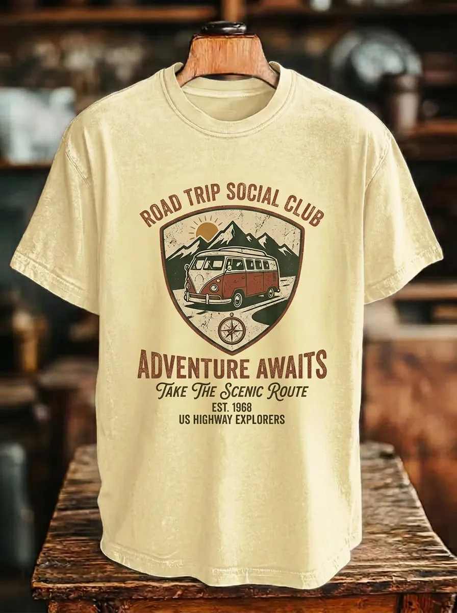 Unisex Road Trip Adventure Vintage Van Printed T-shirt