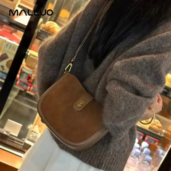 Chic Vintage Brown Suede Shoulder Bag
