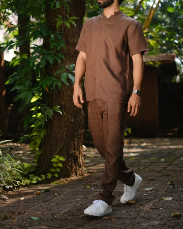 Brown Linen Pintuck Trousers