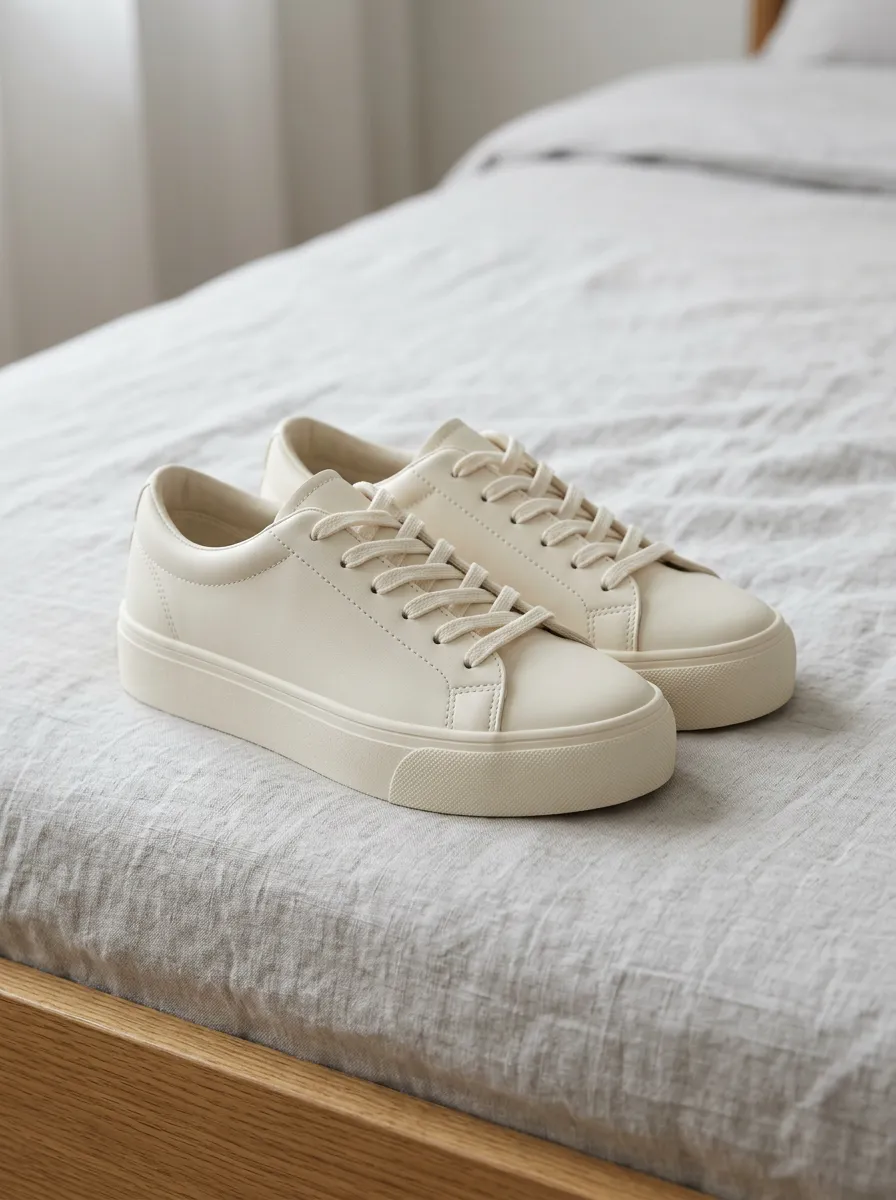 Women's Minimalist Beige Solid Color Lace-up Sneakers
