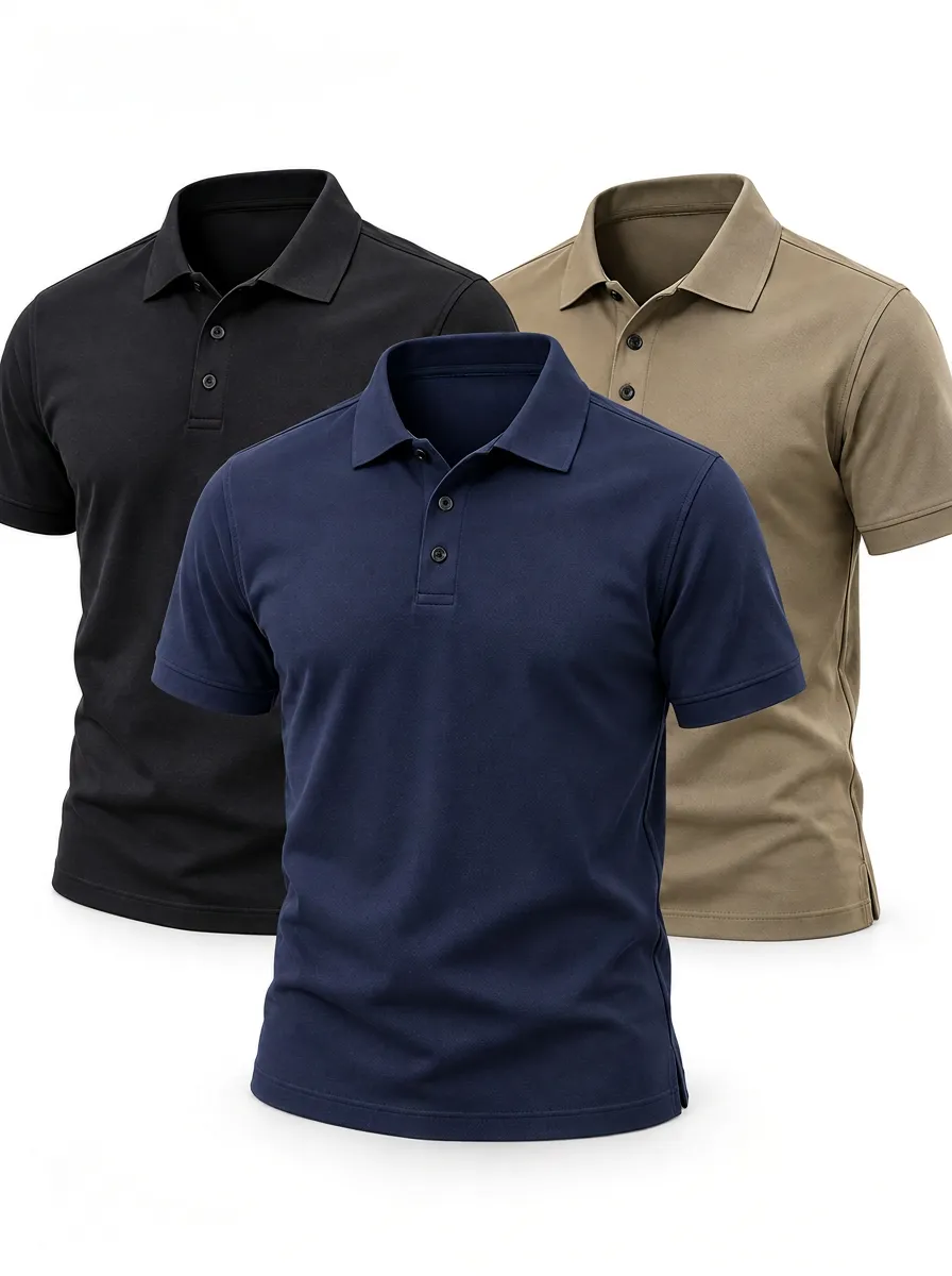 Weekend Ready Short Sleeve Cotton Feel Breathable Men's Three Pack Classic Polo Shirts