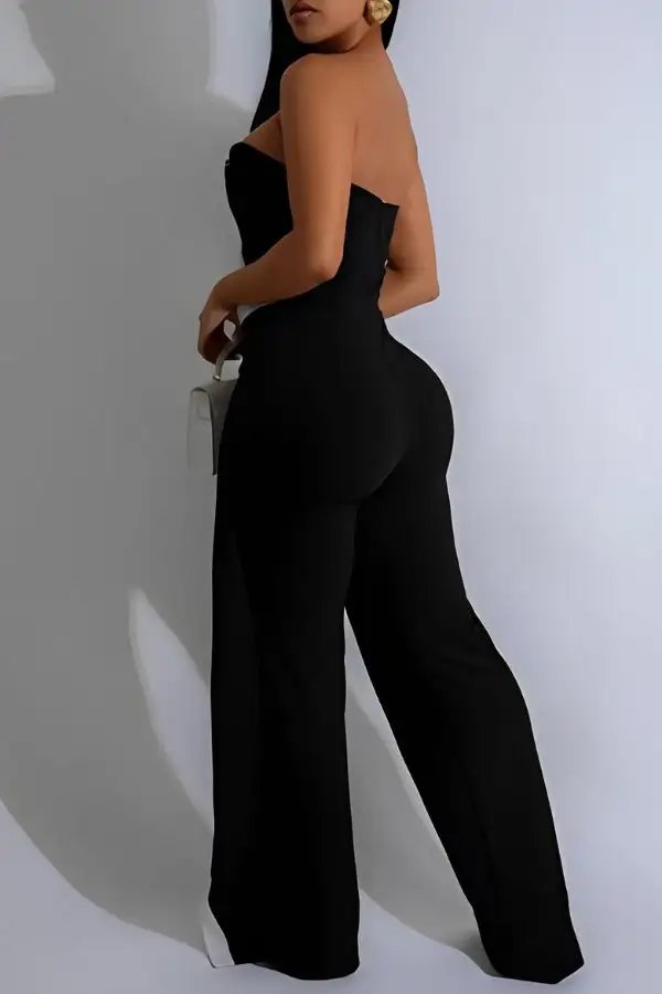 Strapless Patchwork Asymmetrical Jumpsuit