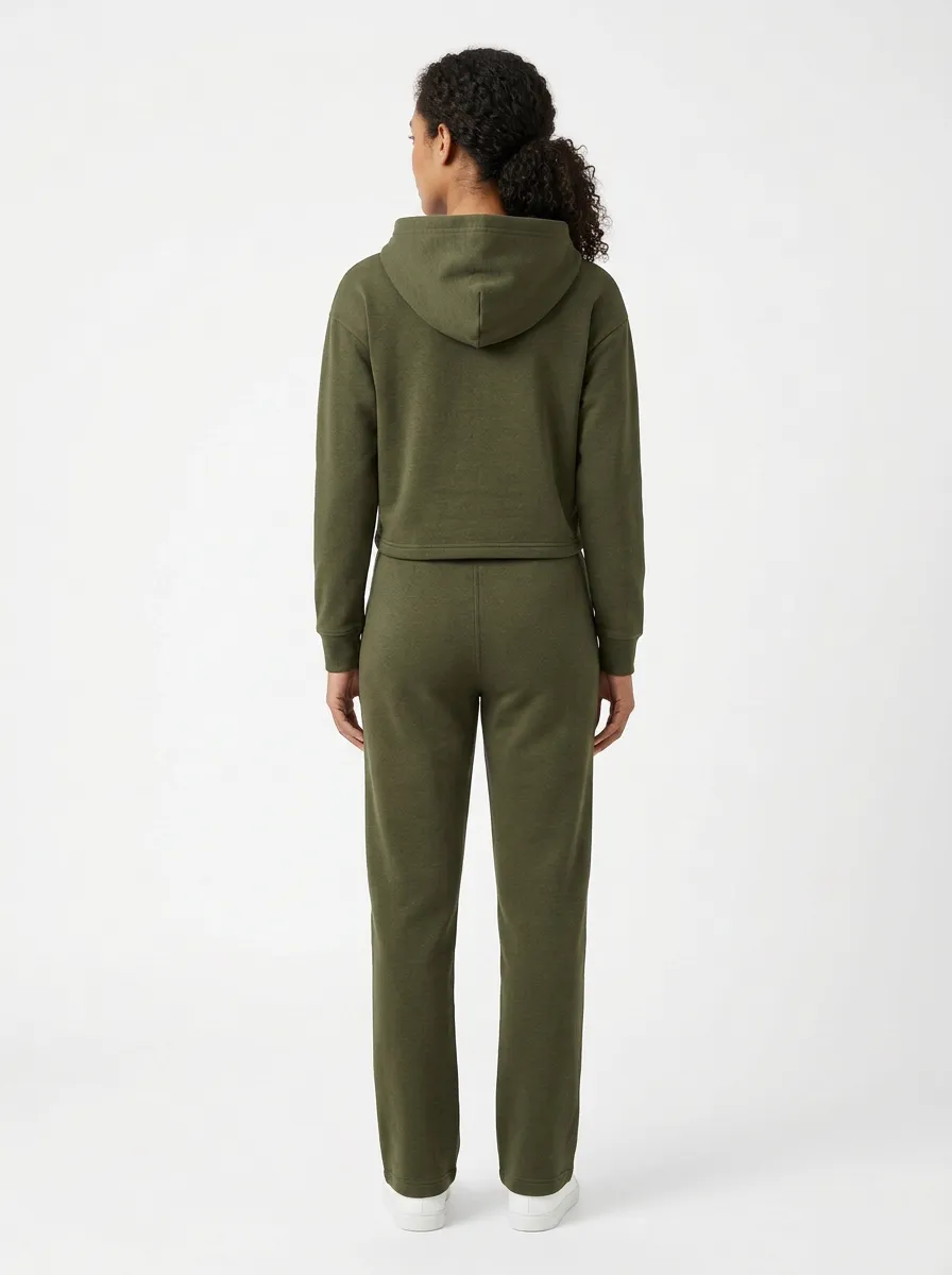 Women's Leaf Embroidered Cropped Hoodie Straight-Leg Set