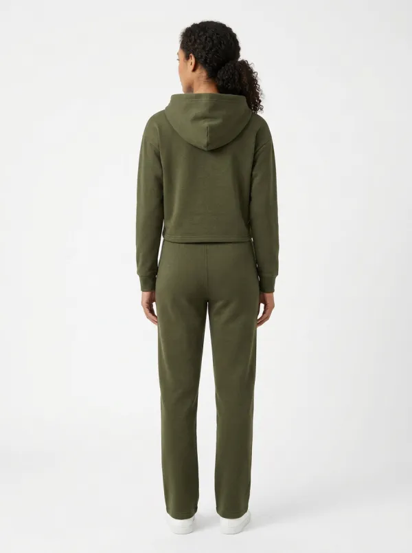 Women's Leaf Embroidered Cropped Hoodie Straight-Leg Set