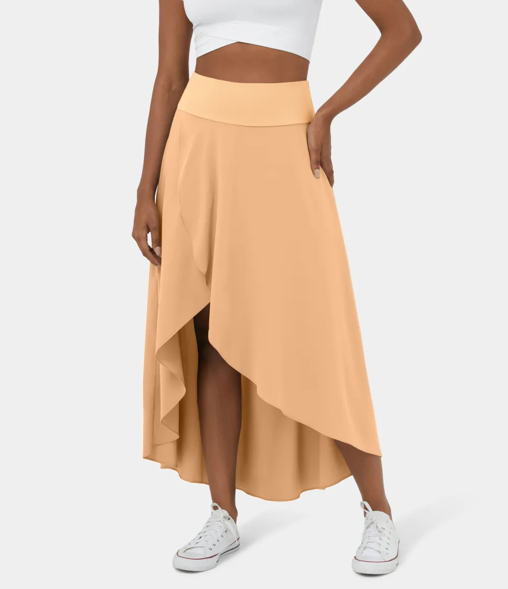 Breezeful High Waisted High Low Ruffle 2-in-1 Flowy Quick Dry Casual Regular Maxi Skirt