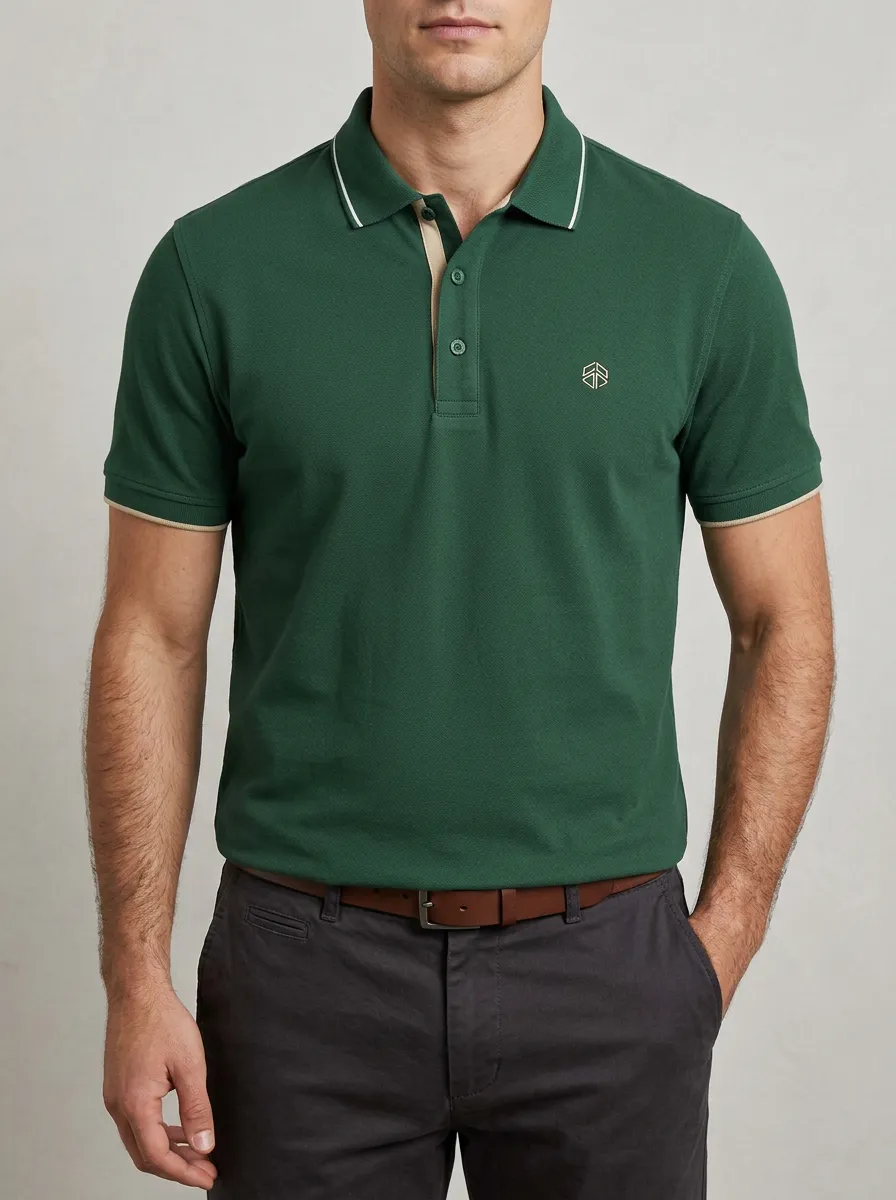 Men's Classic Comfort Geometric Logo Printed Polo Shirt