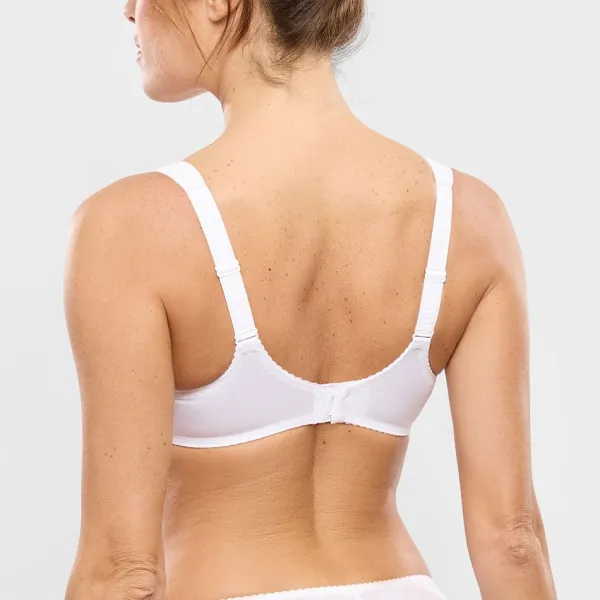 Women's Balconette Plunge Underwire Three-Part Cup Adjustable Straps Embroidery Mesh Sheer Detail Bra