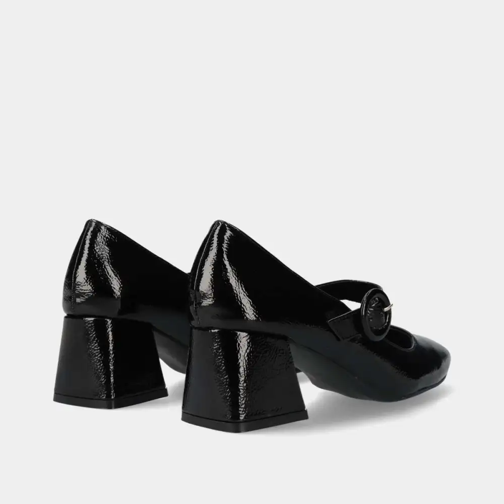 Patent Effect Buckle Strap Pumps