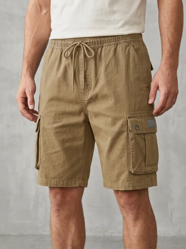Tactical-Inspired Pocketed Drawstring Utility Cargo Shorts