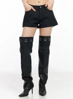 Low Waist Wash Denim Shorts