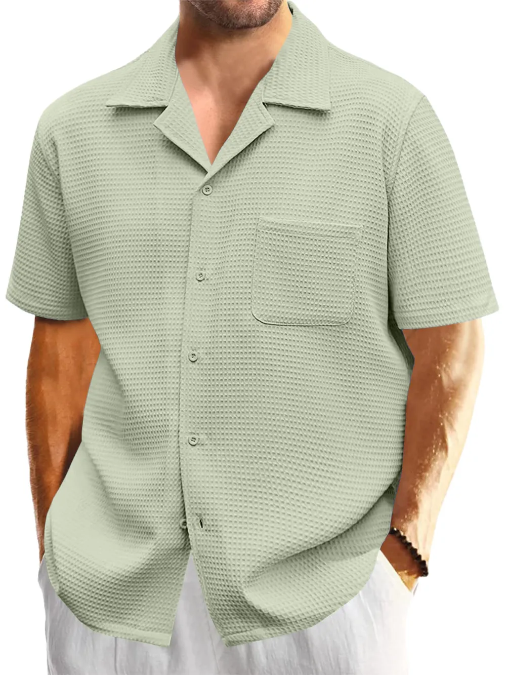 Textured Knit Open Collar Shirt