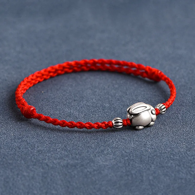 Handmade Sterling Silver Rabbit Rope Bracelet Anklet