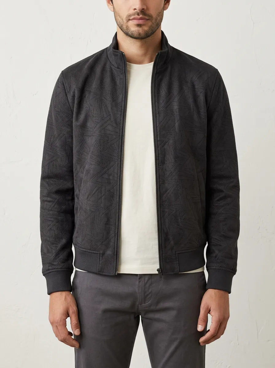 Men's Geometric Pattern Embossed Printed Bomber Jacket