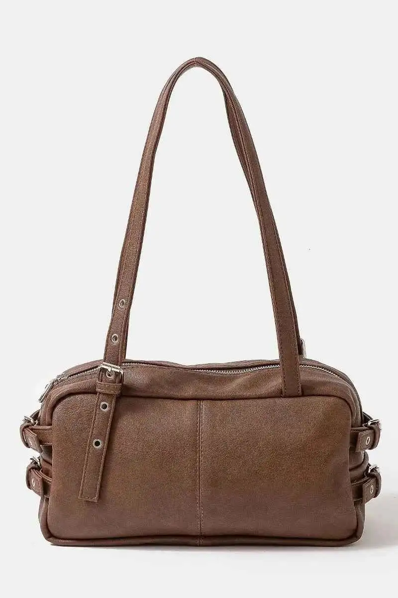 Minimal Grommet Belt Strap Rustic Rectangular Hand Bag